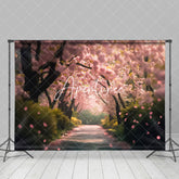Aperturee - Aperturee Grass Sakura Grove Path Spring Photography Backdrop